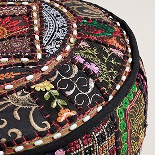 Marusthali Ottoman pouf, Indian Vintage Ottoman Embellished With Embroidery Patchwork Ottoman Cover Foot Stool Floor Cushion, Indian Designs Ethnic Patchwork Pouf 56 X 36 Cm - Cosy Home Interiors Marusthali Ottoman pouf, Indian Vintage Ottoman Embellished With Embroidery Patchwork Ottoman Cover Foot Stool Floor Cushion, Indian Designs Ethnic Patchwork Pouf 56 X 36 Cm - Image 4