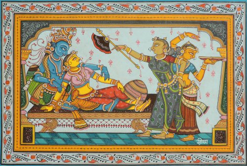 Œuvre Grishma Ritu d'Exotic India, peinture fine sur patti
