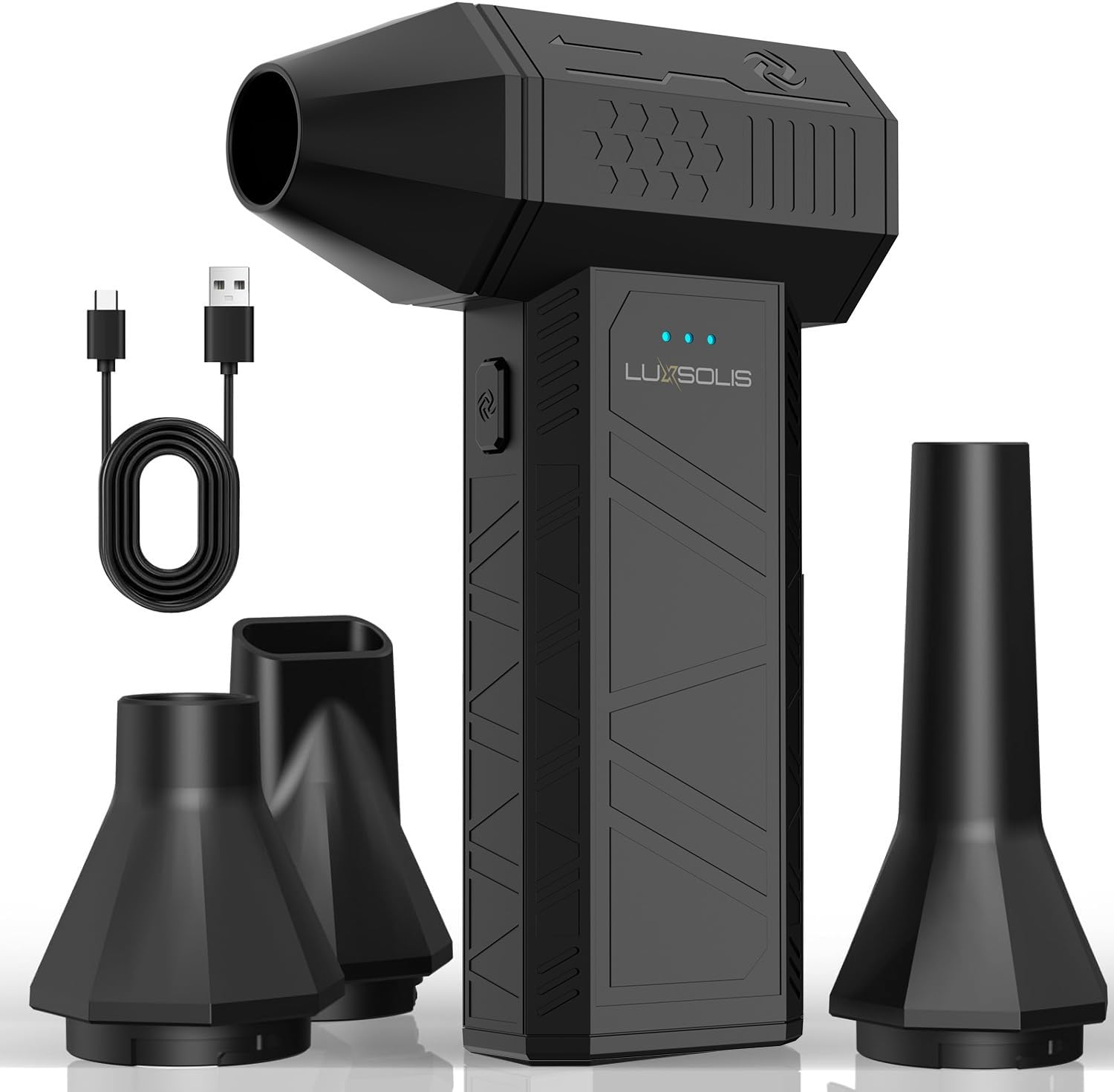 LUXSOLIS X3 Mini Turbo Fan Elektrischer Staubbläser Akku 110000 U/min 3 Stufen USB-C 4 Düsen