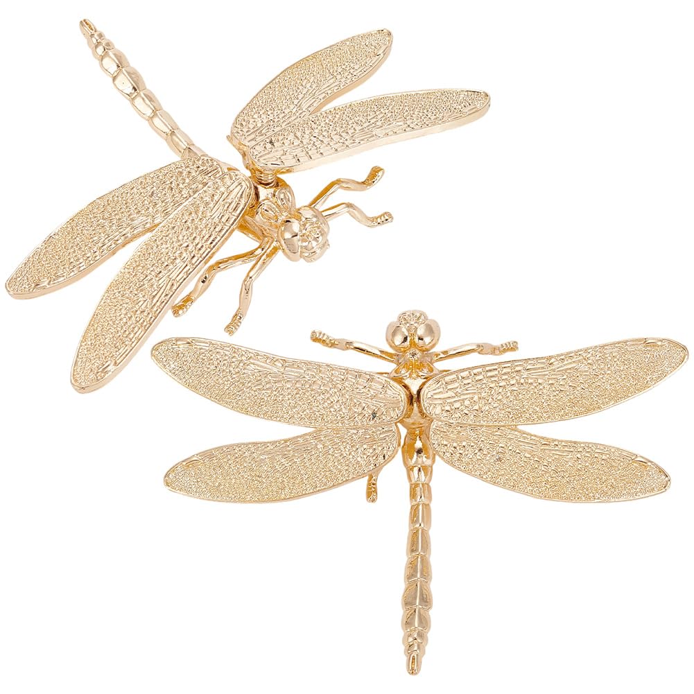 SOFPLATE 1 Box 2Pcs Metal Dragonfly Figurine Gold Dragonfly Decorative Sculptures Vintage Mini Statues Solid Alloy Insect Desk Ornaments for Desktop Home Office Garden Decors Gifts 64.5x95x16.5mm