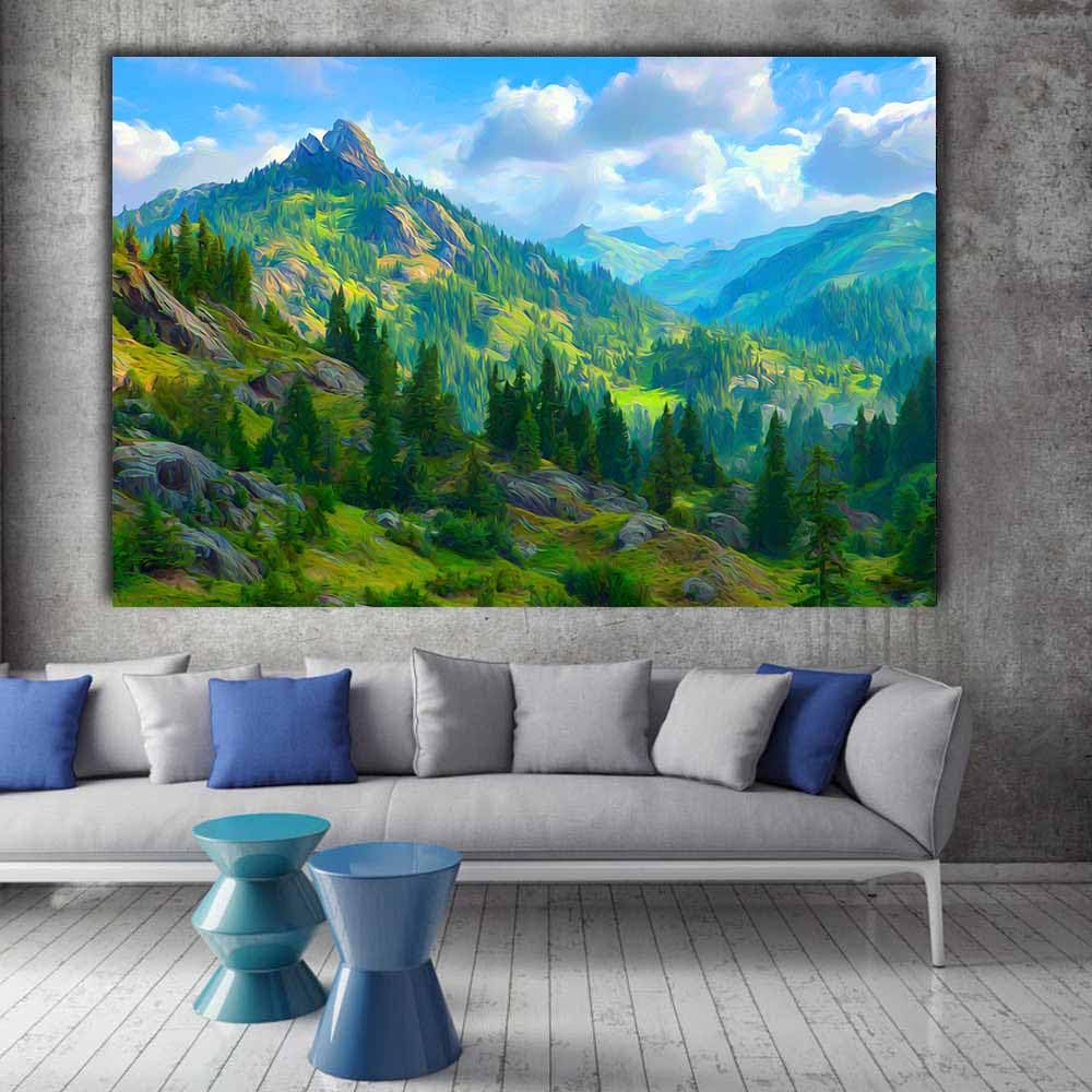 ZAMAEIU Leinwand Bilder Smaragdgrüne Kammwälder Wandkunst, Natur-Wanddekoration, Natur, Gemälde für Schlafzimmer, Wohnzimmer, Kinderzimmer, usw(grün)-50x70cm Gerahmt
