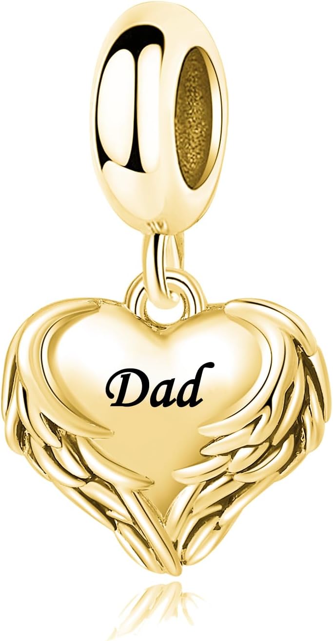 Gold Guardian Angel Spread Wings Heart Engraved Family Series Bead Compatible with Pandora Bracelet Women