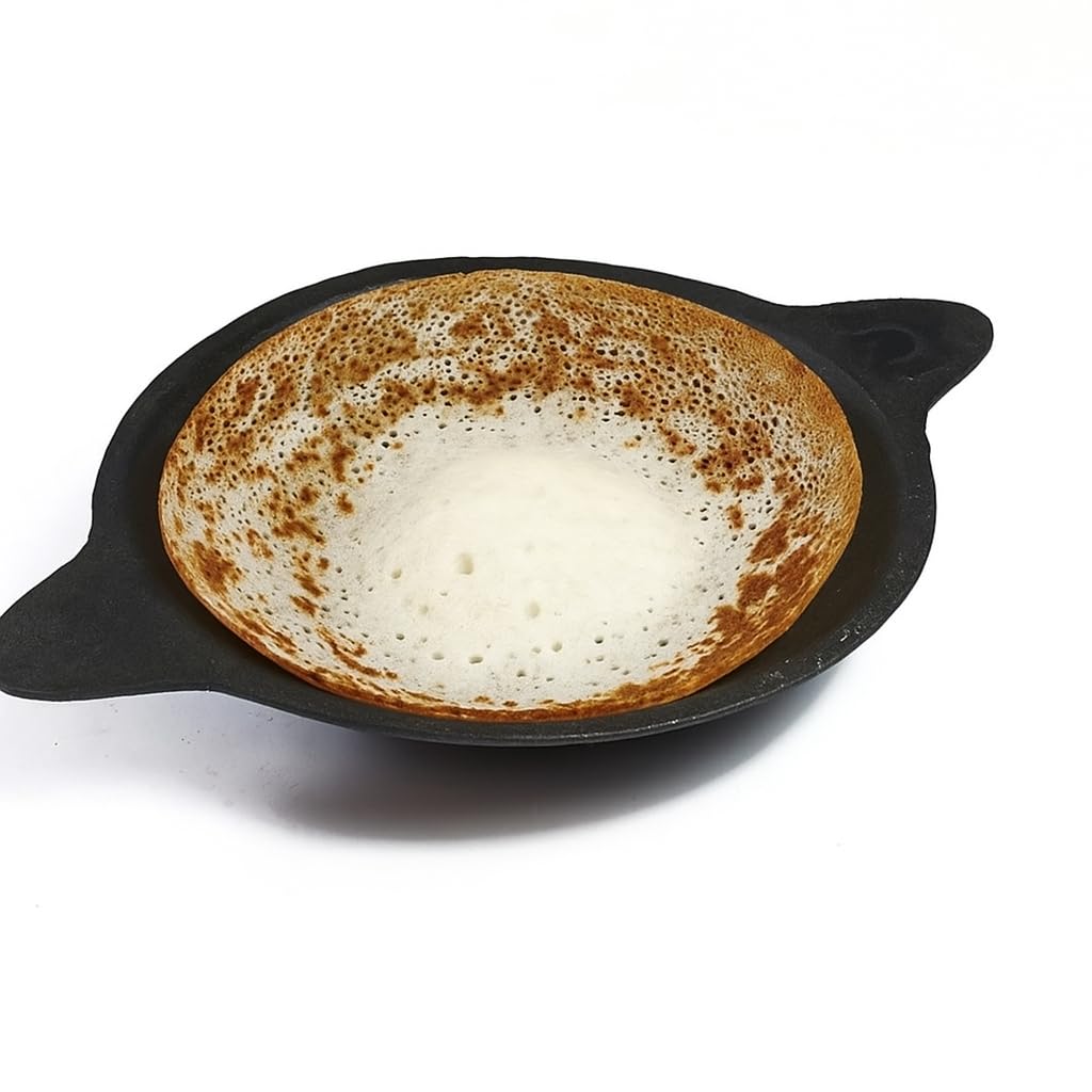 Star Kitchen Traditional Cast Iron Vellappam Chatty/Appam Pan/Chetty Pan/Appachatti | Gas Stove Compatible | Naturally Non-Stick | Pre-Seasoned | Toxin-Free | Black |