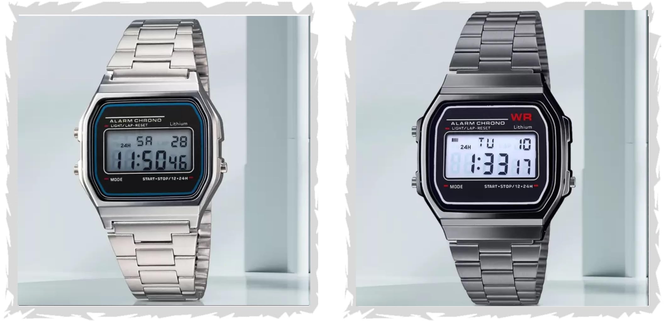 SELLORIA Brand Digital Colours Vintage Square Dial Combo Unisex Wrist Watch for Men Women Pack of 2 (Black & Silver) (B0CD4FMQVG) Amazon Price History, Amazon Price Tracker