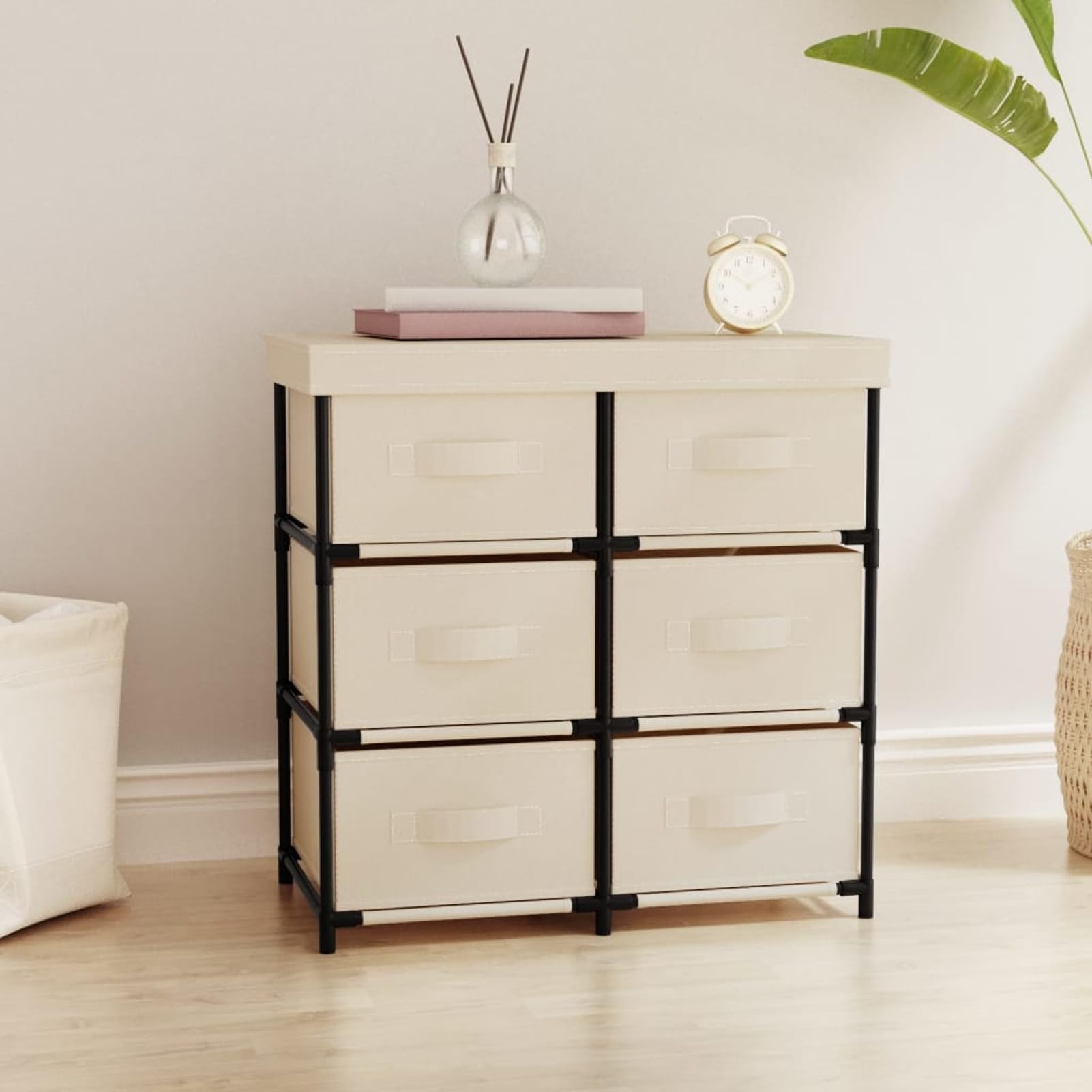 Lagerschrank mit 6 Schubladen, Stoff-Schubladen-Organizer, cremefarben, 55x29x55 cm, für Schlafzimmer, Wohnzimmer, Büro 337258