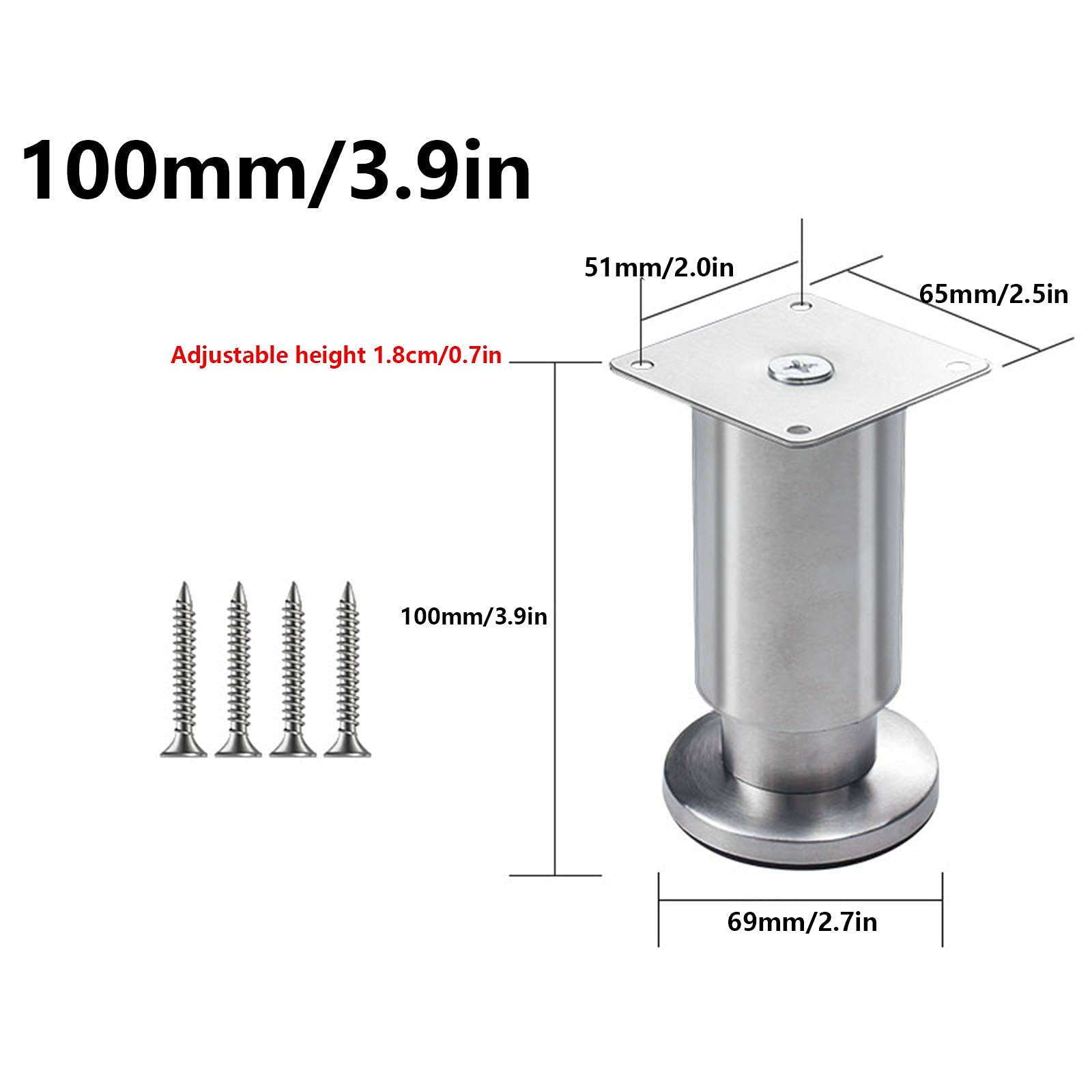 Gambe regolabili in acciaio inox – Set di 4 gambe per mobili resistenti per armadi, divani, tavolini da caffè, supporti TV – Piedini di supporto durevoli
