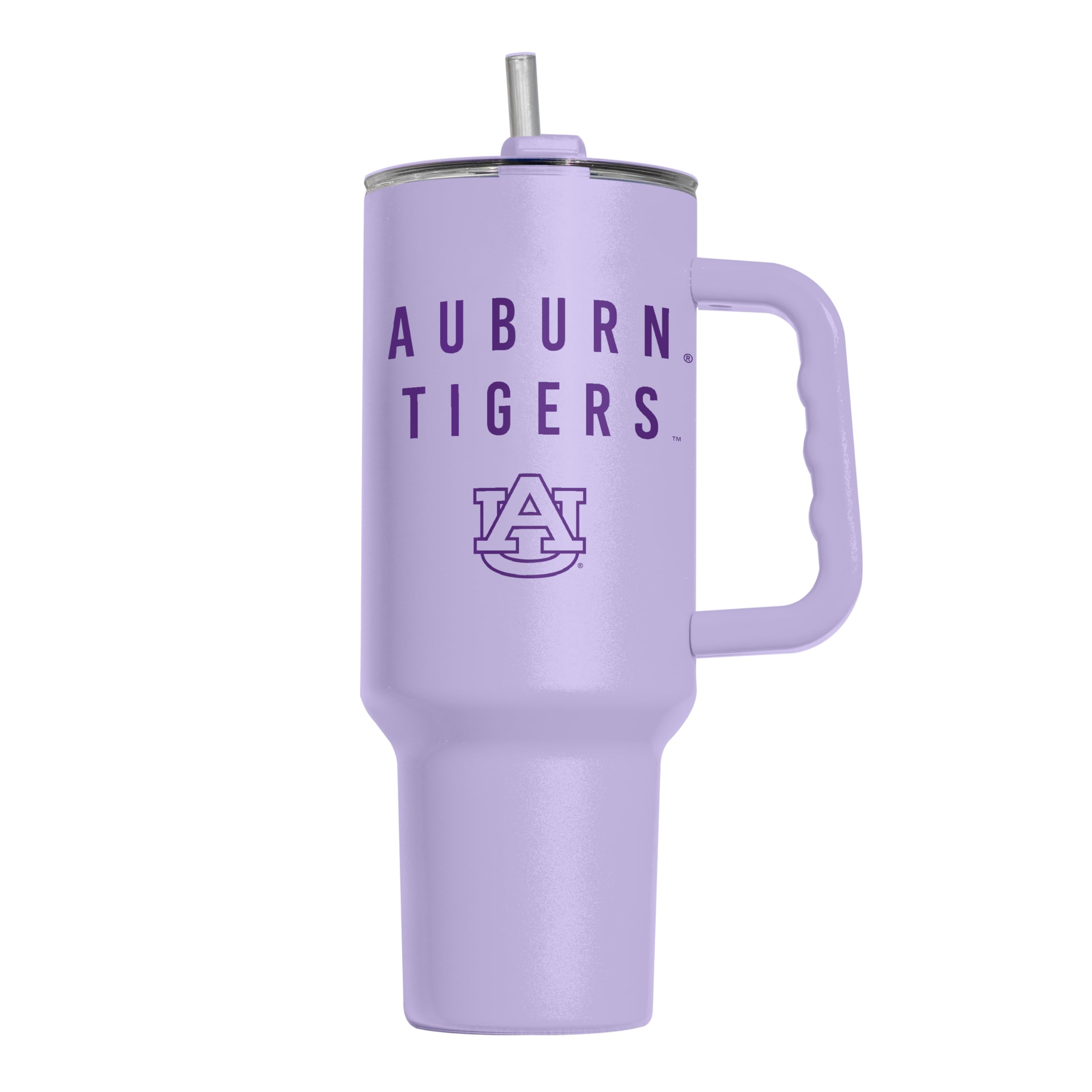 Logo Brands NCAA Auburn Tigers Lavender 40 oz Tumbler with Handle - Stylish Everyday Use Powder Coated-Stainless Steel with Straw- Keeps Cold For Hours