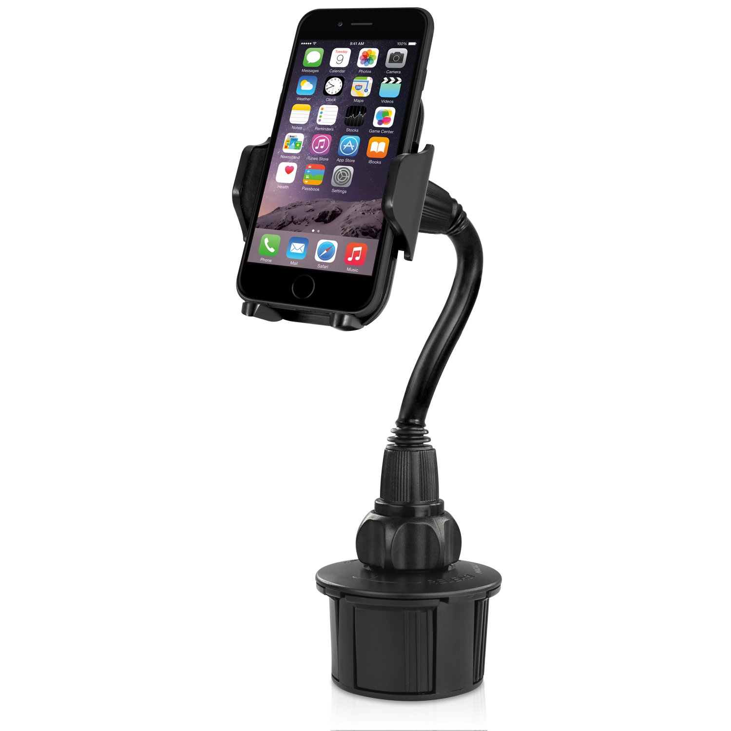 Macally MCUPXL - Soporte ajustable para el sujetavasos del coche con cuello flexible de 10 cm para iPhone, smartphone y teléfono móvil