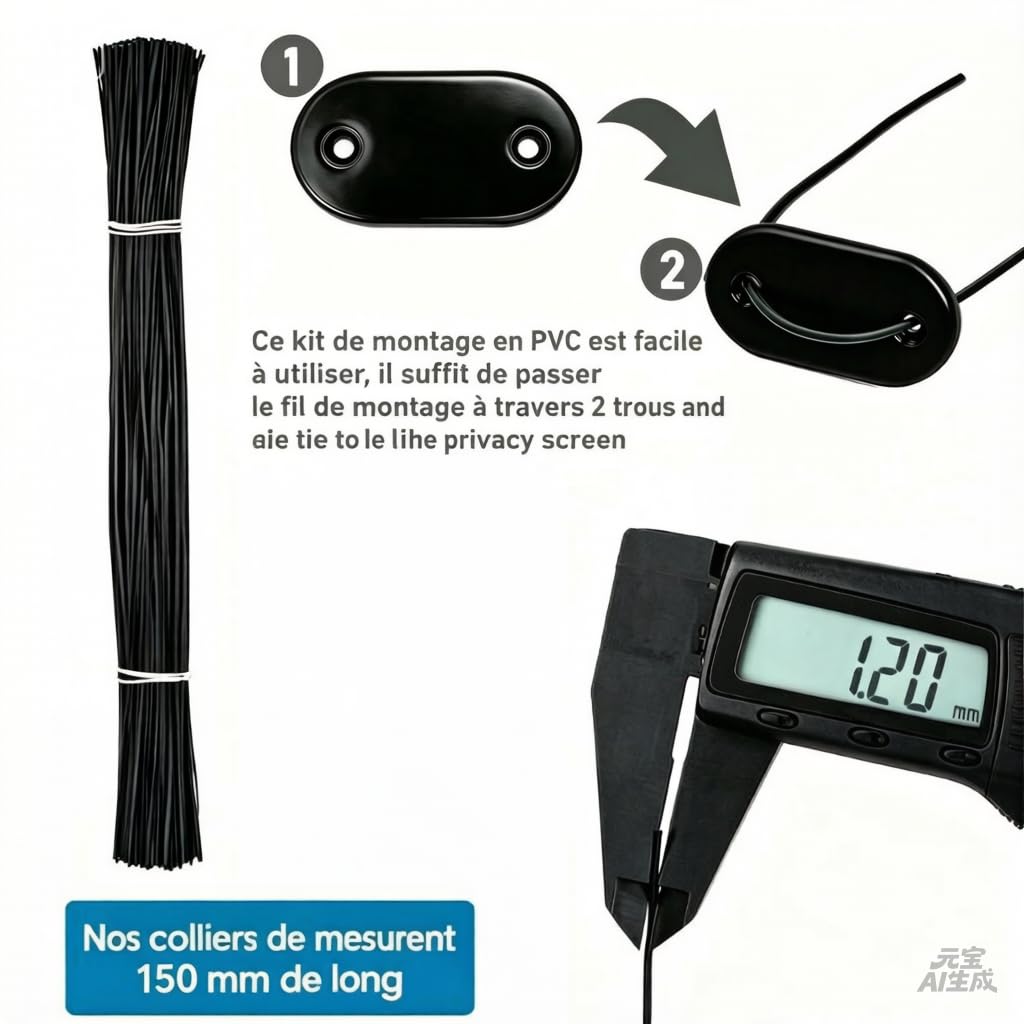 Kit de Fixation pour Panneaux occultants 60 Pièces PVC Résistant aux Intempéries Clôture Jardin Noir