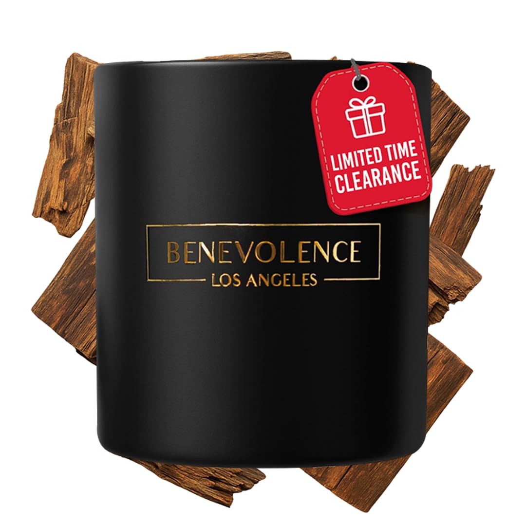 Benevolence LA Oud Wood Scented Candle | Soy Candles, Black Candle for Home | Gifts for Women and Men | Home Fragrance | Aromatherapy | 8oz, 45 Hour Burn