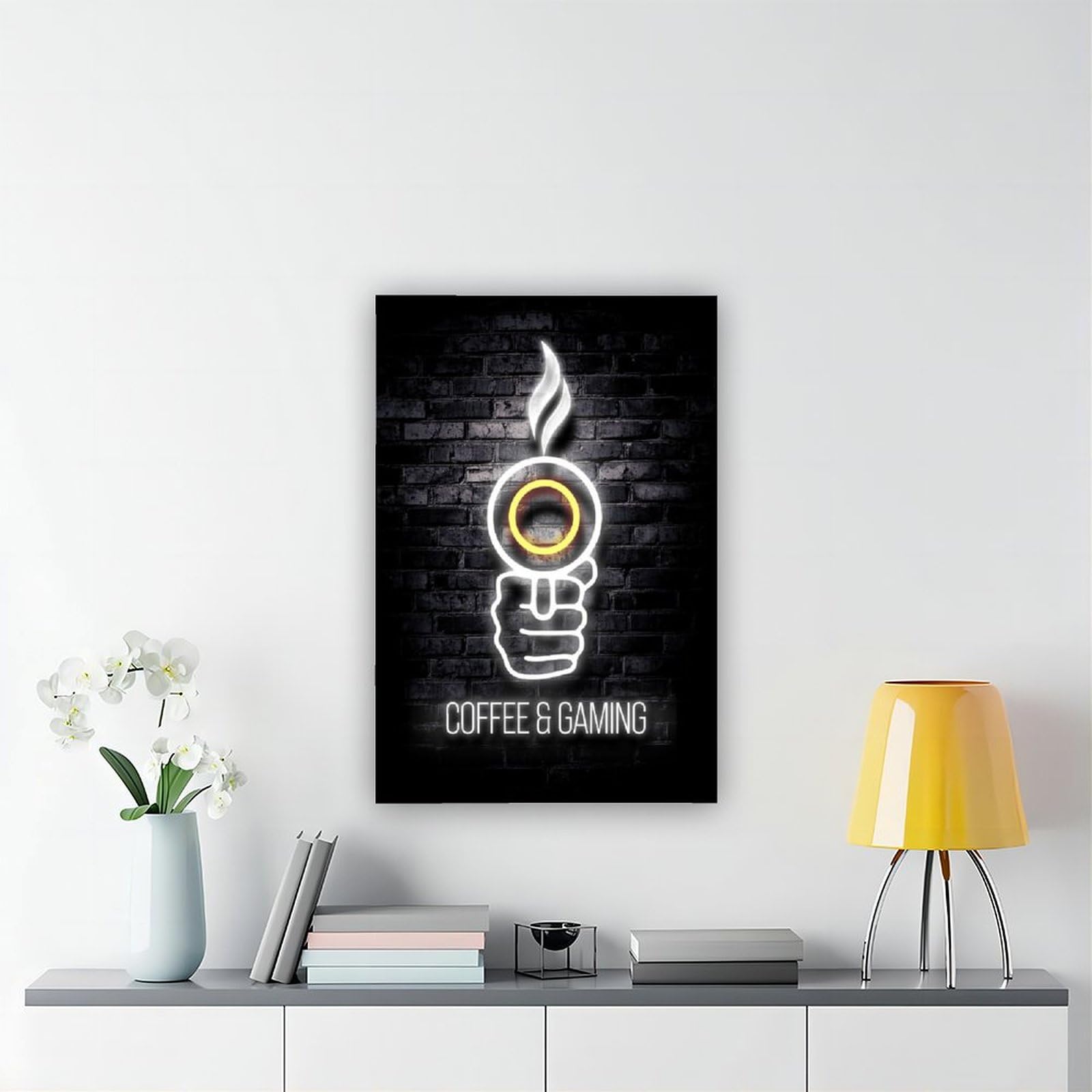 Poster, Motiv: Gaming-Kaffee-Neon-Poster, Druck für Teenager, Jungen, Zimmer, Leinwand, Wandkunst, Leinwand, Gemälde, Druck, 60 x 90 cm