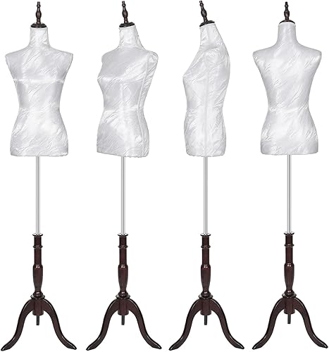 Miniatura 2 de KTMANEQ Torso de maniquí femenino ajustable con soporte, forma de vestido pinable para costura y exhibición de ropa (blanco, seda)