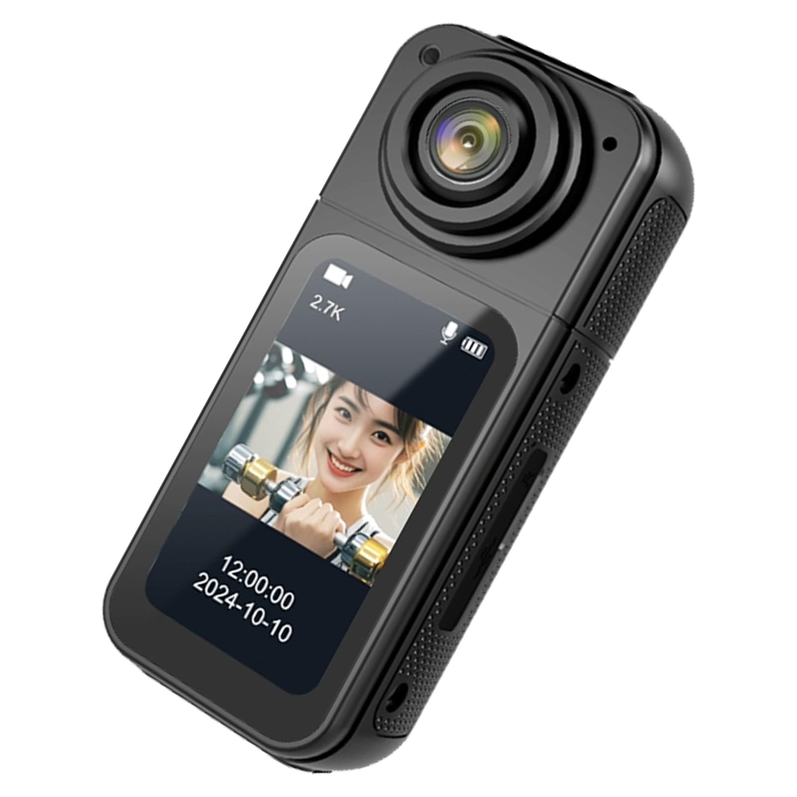 Amazon | ウェアラブルアクションカメラ、2.7k解像度、180°回転レンズ