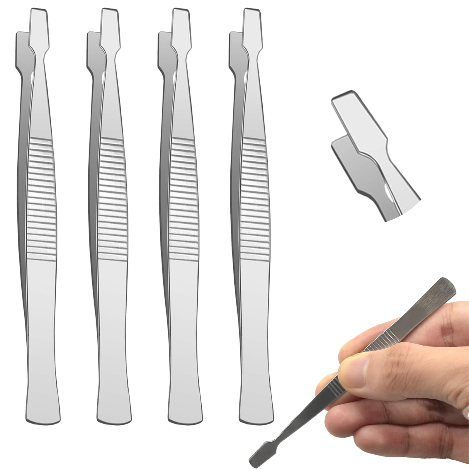 4 Pcs Stamp Collecting Supplies,Stainless Steel Stamp Tweezers, Flat Wide Pointed Precision Stamp Collecting Tweezers for Journaling and Scrapbooking Stamping Supplies Model Building, Jewelry Craft.