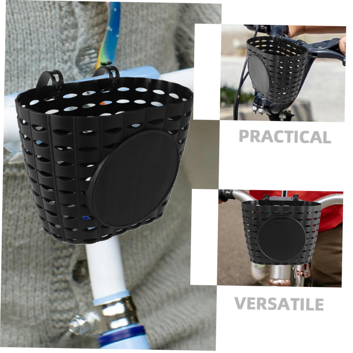 Cesta de Bicicleta Desmontable para Niños, Cesta de Plástico Negra, Soporte de Almacenamiento con Correa Ajustable, Accesorio para Manillar Delantero, Uso para Ciclismo Infantil