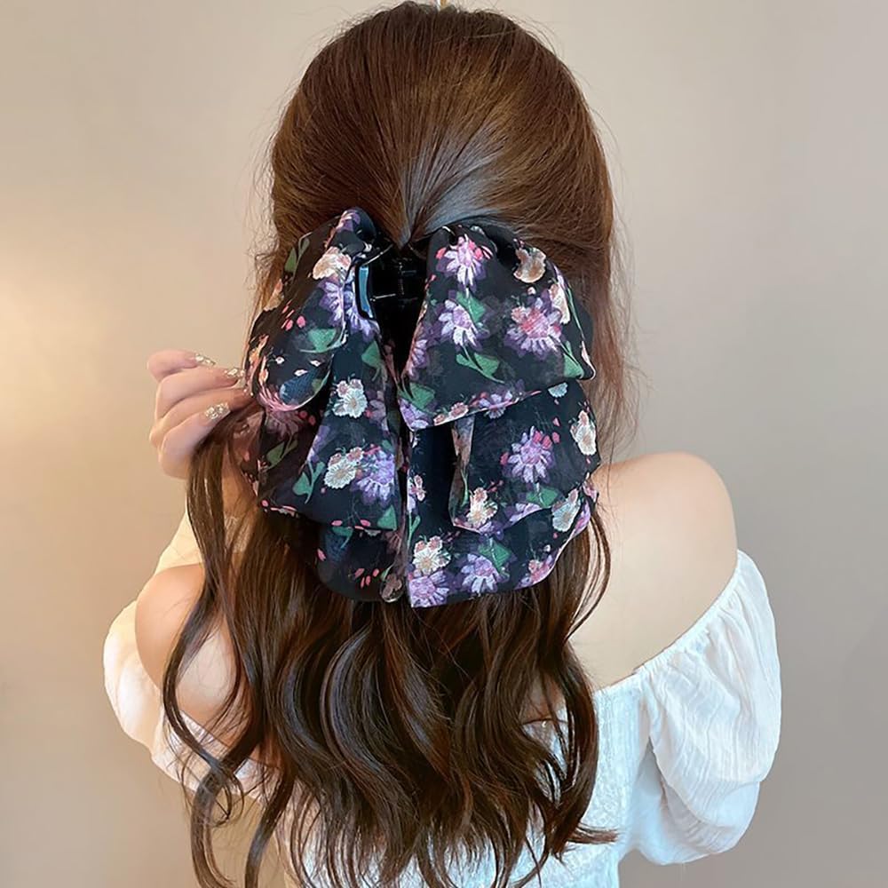 4 PACK Chiffon Floral Bowknot Hair Claw Clips - Image 3