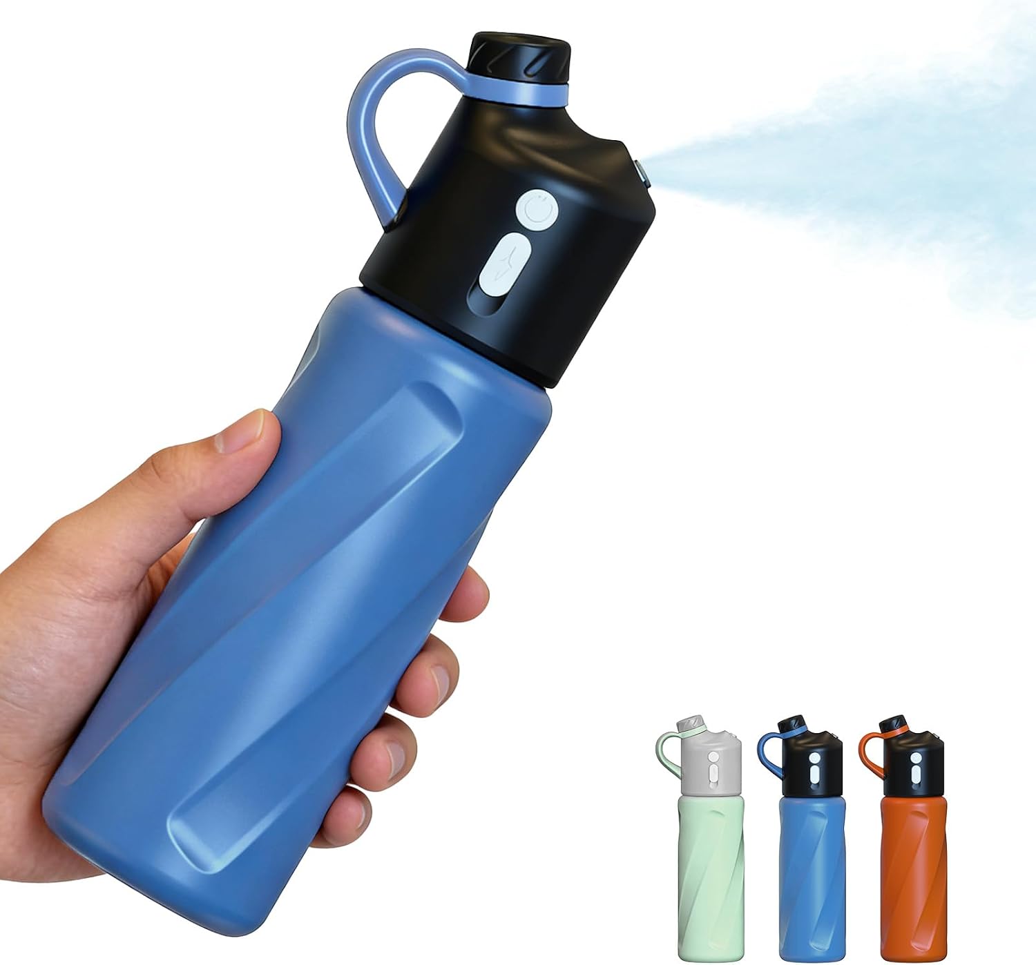 Fogland 2 IN 1 Water Bottle: Drinking & Misting, No Straw, BPA-Free, Leakproof, Works with Ice & Insulation (60°C Max),19OZ for Sports/Fitness/Outdoor (Blue)