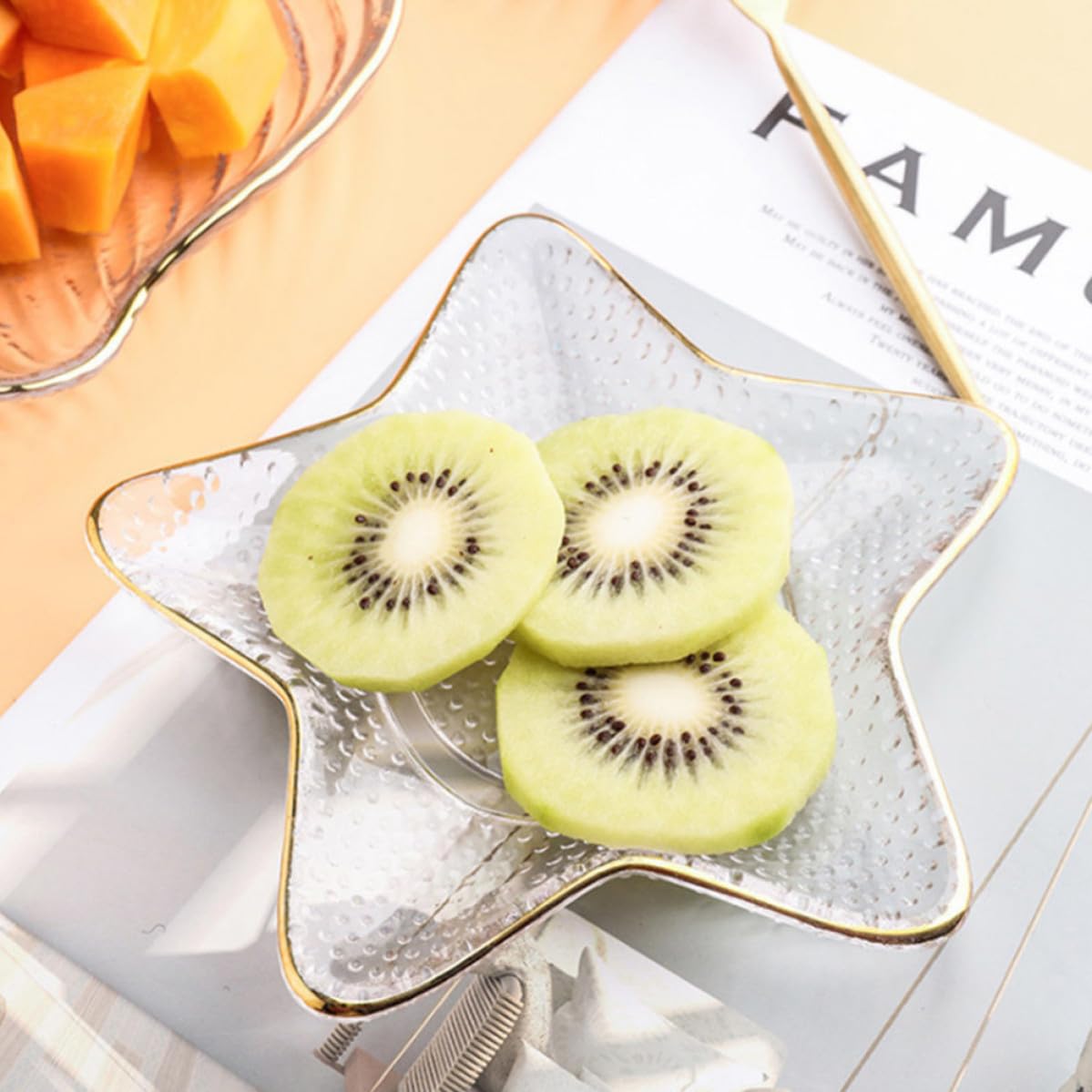 Genérico Bandejas Transparentes Doradas para Joyas y Frutas, Juego de 4 Piezas Diseño Marino, Bandeja Multiusos de Vidrio para Exhibición y Almacenamiento en Hogar, Hotel y Restaurante