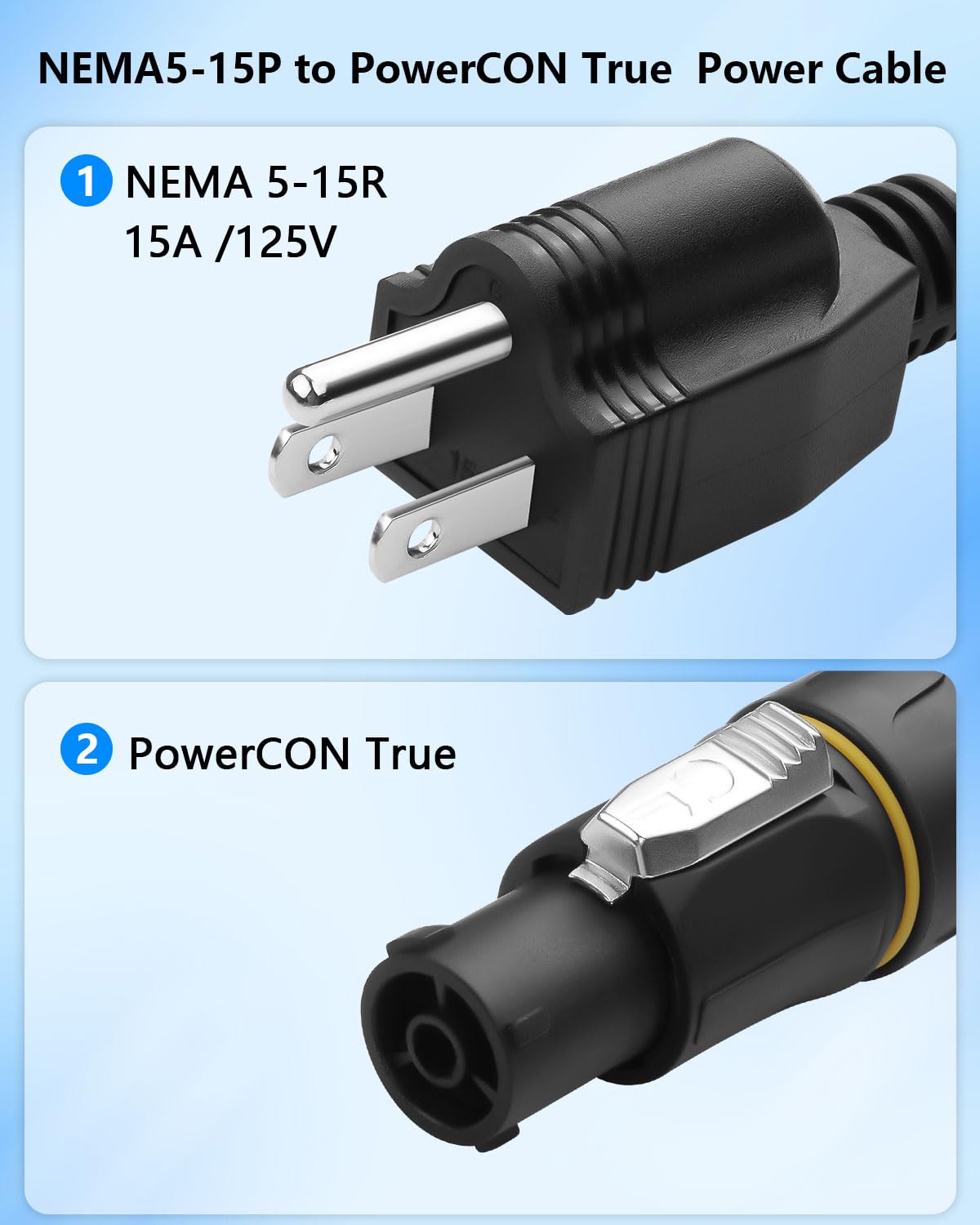CERRXIAN NEMA5-15P to PowerCON True Power Cable, 16AWG 15A 125V Profeesional NEMA-15P Male to PowerCon True1 Male Extension Wire for Outdoor Stage Light - 2M / 6.6FT