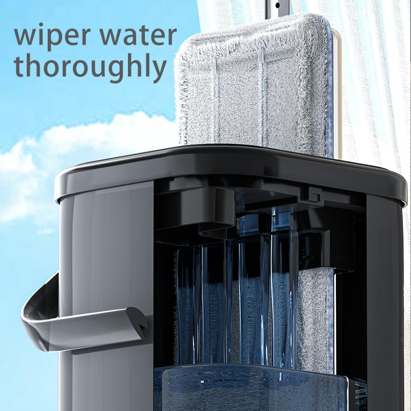 Miniatura 2 de SWIFTIRON Trapeador y cubo de acero inoxidable con escurridor para el hogar, trapeador plano manos libres con 4 cabezales de mopa de microfibra