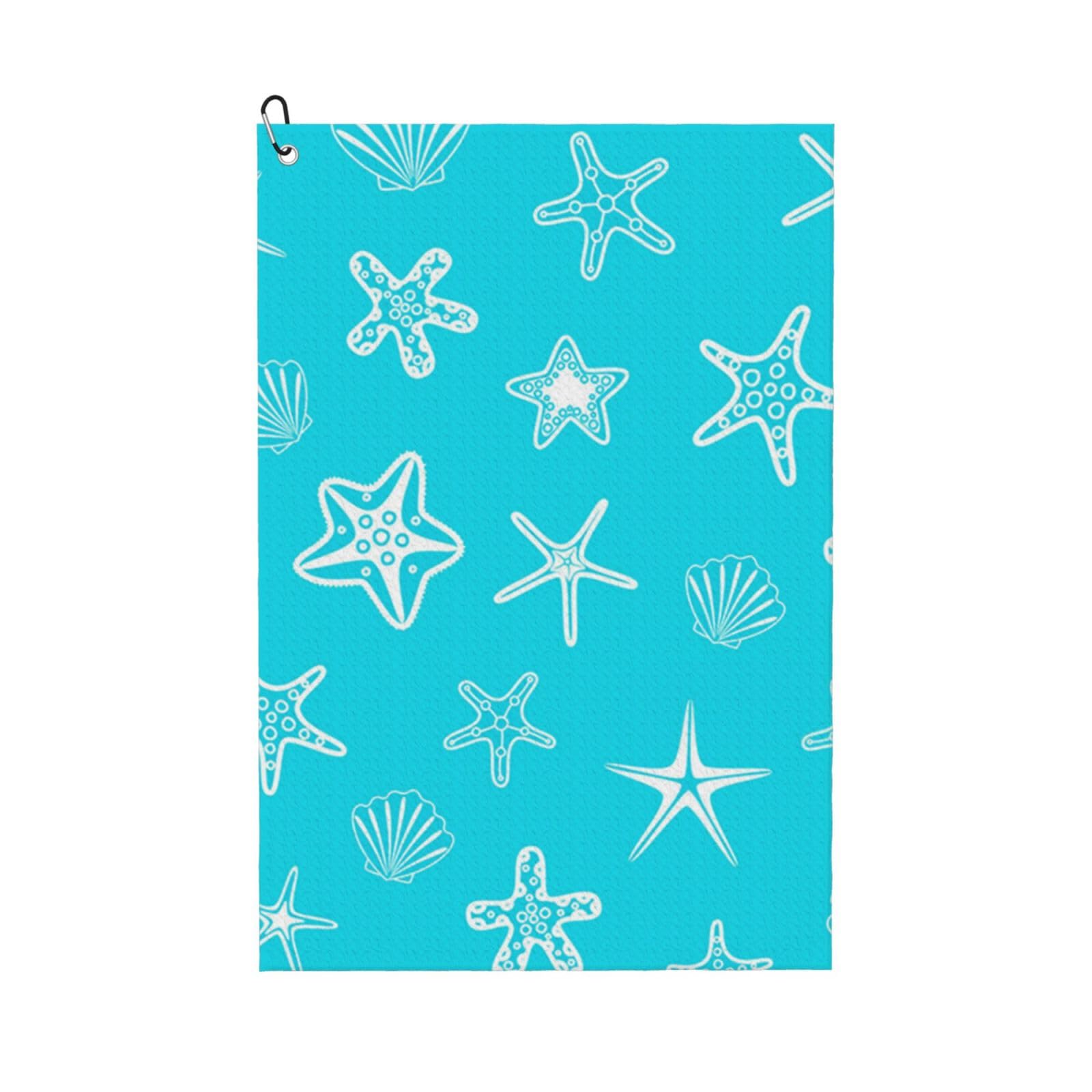 Hnnkloy Seashells Starfishes Blue, 16x24 in Portable Waffle Golf Towels with Carabiner Clip for Golf Bag