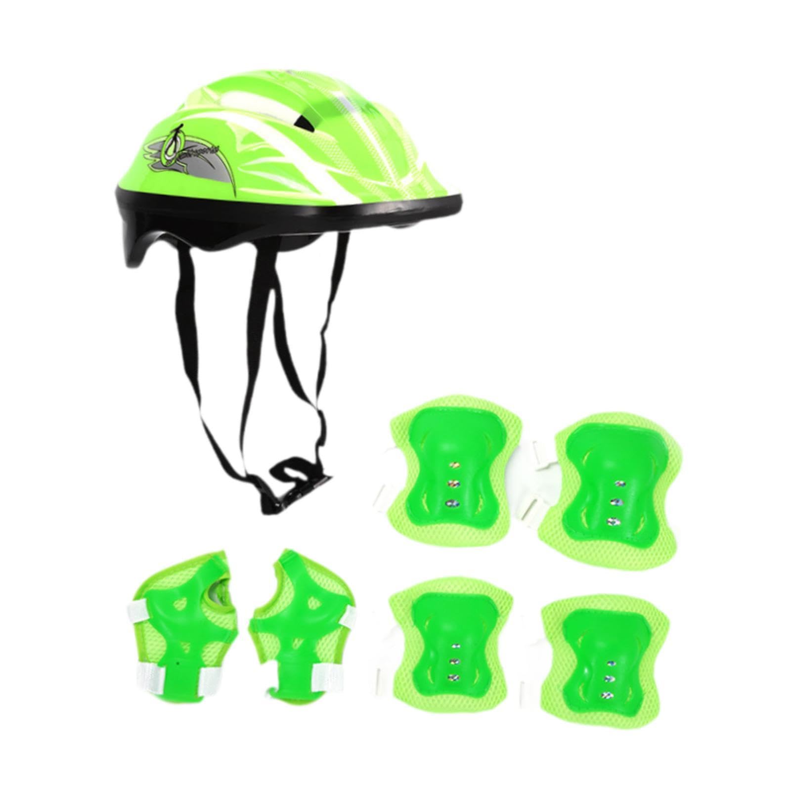 perfk Kids Bike Helmet Set, with Knee Pads, Versatile Roller Skating Helmet with Wrist Guards for Longboard, Cycling, Green
