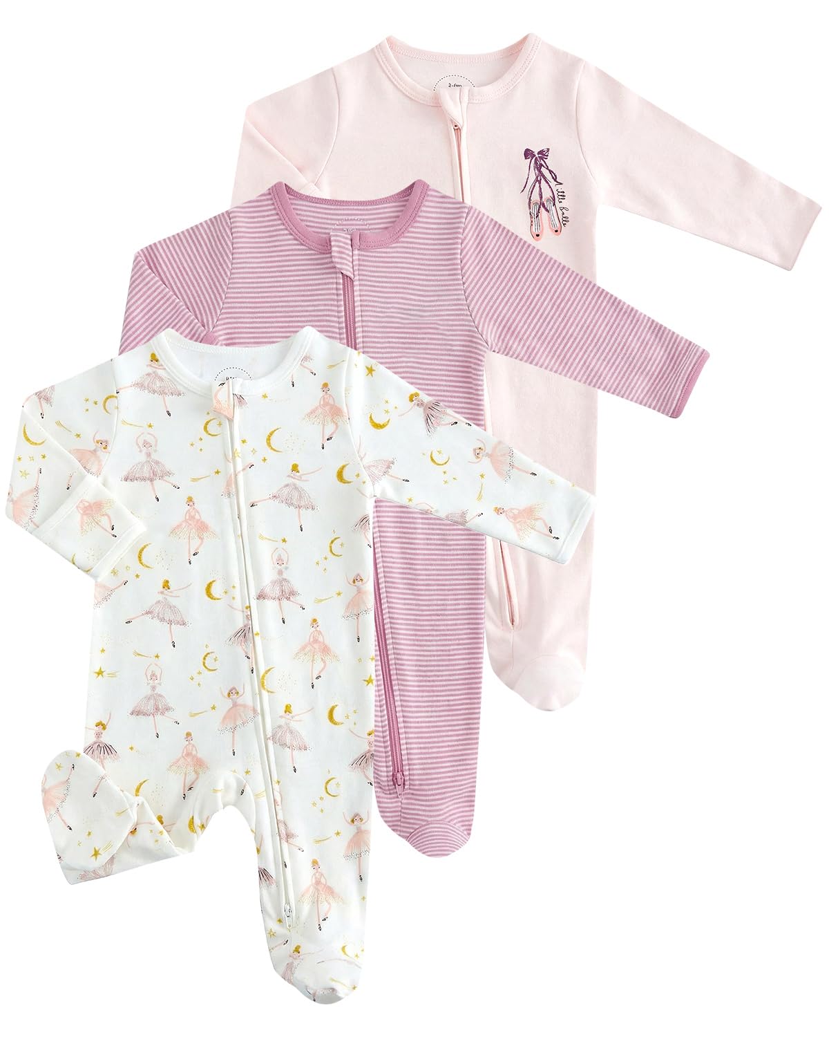 JiAmy Pyjama Bébé Fille Garçon, 3PCS Dors Bien Manches Longues Bébé, 100% Coton Combinaison avec Pieds Bébés, Nouveau-Né Vêtements 0-12 Mois