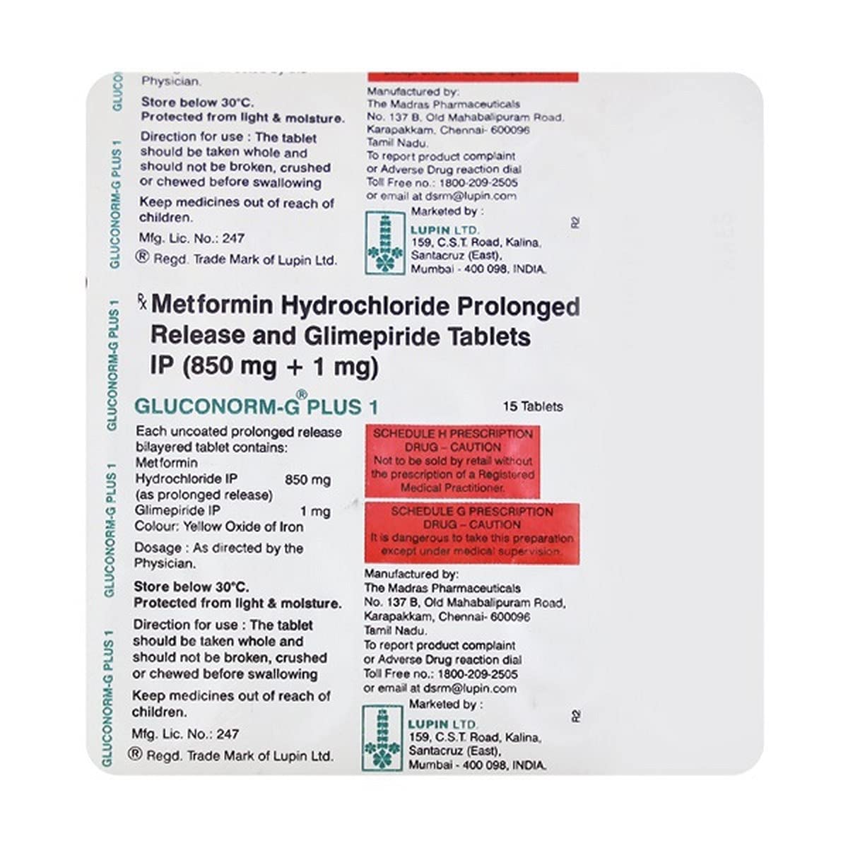 Gluconorm-G Plus 1 - Strip of 15 Tablets