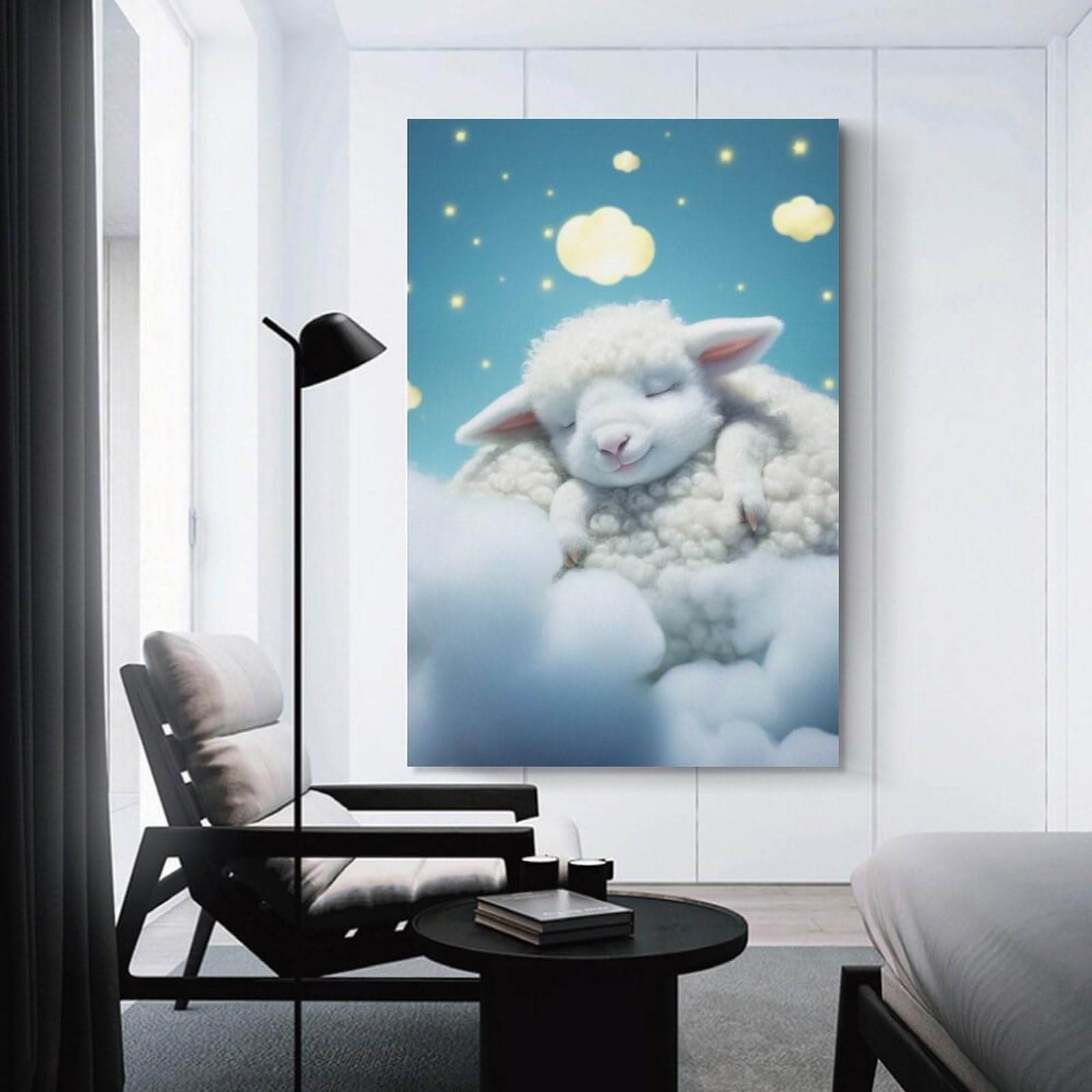Junmoney Sleeping Lamb on Clouds Canvas Art Print, 20x30inch(50x75cm), for Bedrooms, Workspaces And Everyday Interiors, A Flexible Wall Accent for Shared Spaces