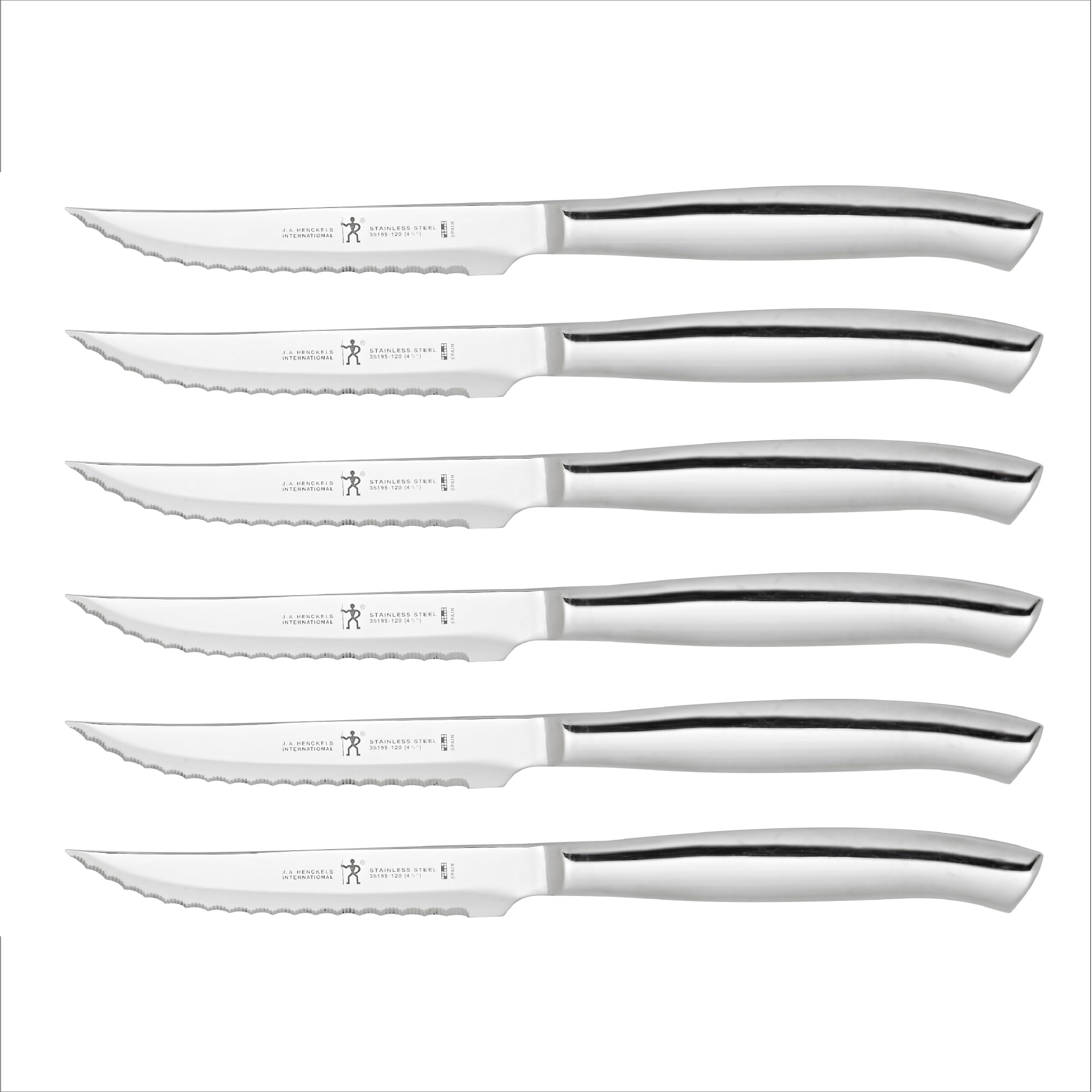 HENCKELS 6 Piece Premium Stainless Steel Serrated Steak Knife Set 4.5 inches - Ultra Sharp Blades, Dishwasher Safe, Kitchen Cutlery Chef Set