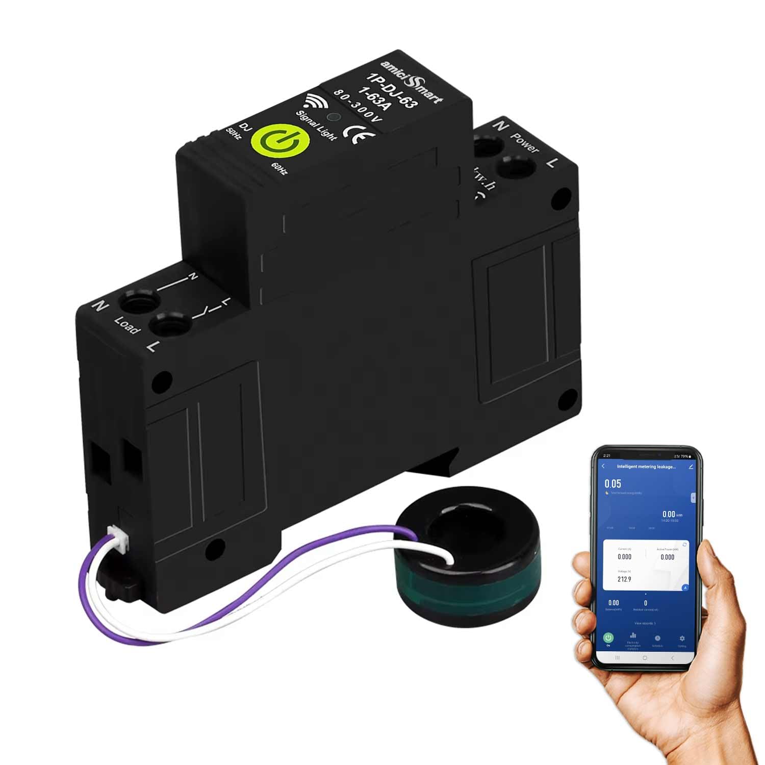 amiciSmart WiFi Bidirectional Energy Meter with Timer Switch | Over/Under Voltage and Over Current Protection Device with Over Temperature and Leakage Protection, Single Phase, 220VAC — Amazon image 9