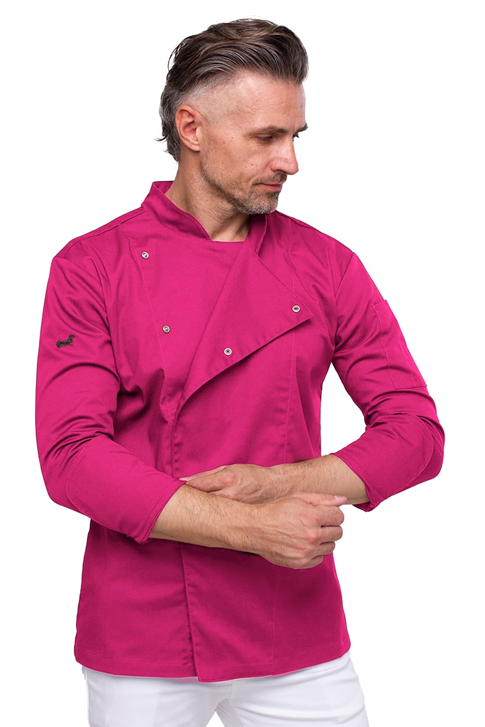 strongAnt Kochjacke Herren Slim Fit Stretch BW mit Druckknöpfen, Bäckerjacke - Langarm - Pink XXXXL