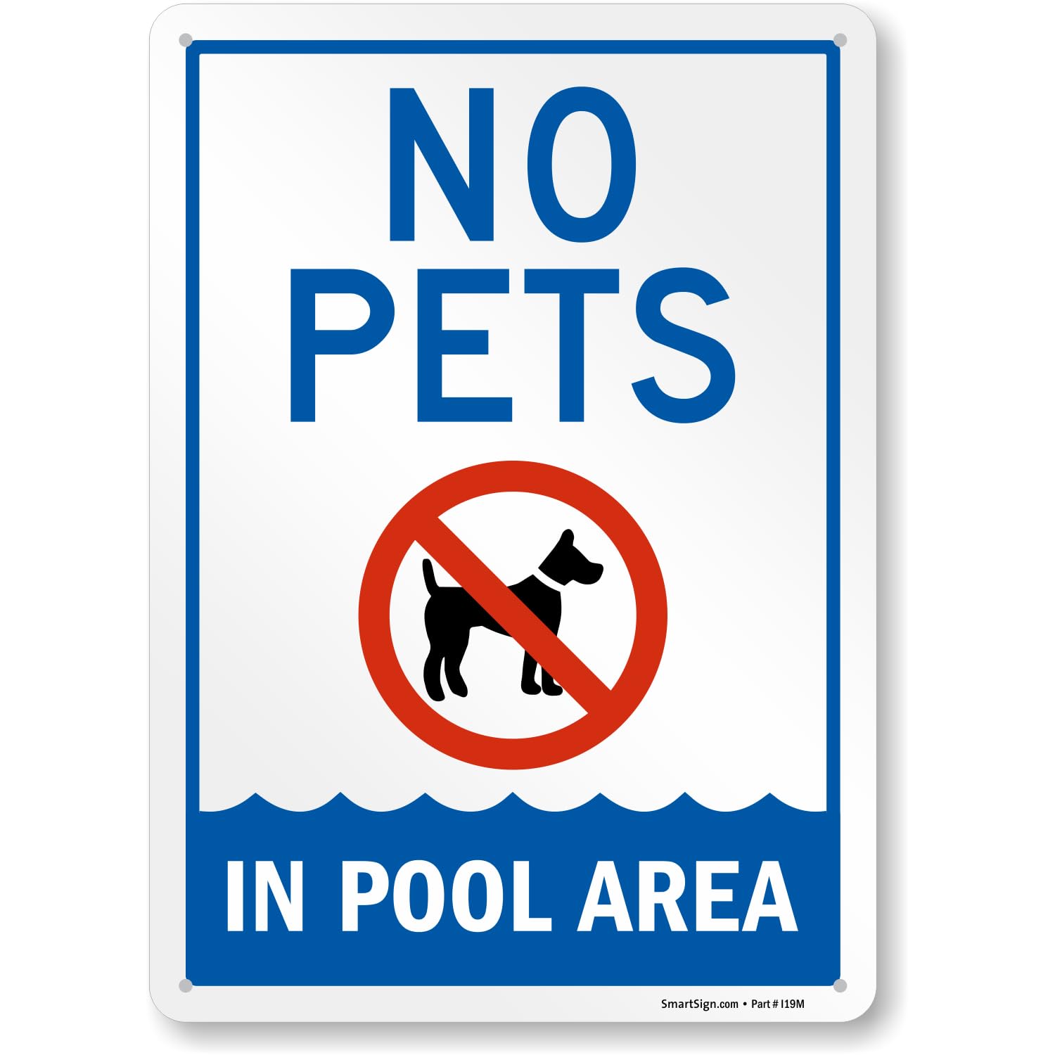 SmartSign No Pets In Pool Area Metal Sign with Prohibition Symbol, 14" x 10", 40 mil Laminated Rustproof Aluminum, Fade Resistant, Made in USA, Red/