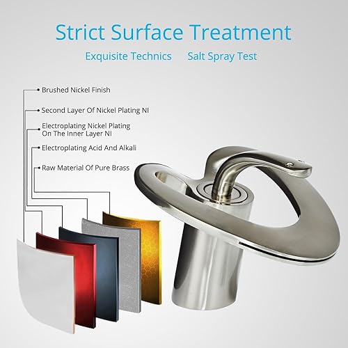 Miniatura 4 de Wovier Grifo de lavabo de baño de cascada de níquel cepillado, grifo de lavabo de latón de un solo agujero, grifos mezcladores de lavabo con