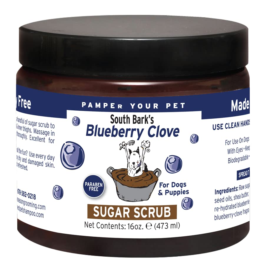 South Bark's 16 oz. Blueberry-Clove Sugar Scrub For Dogs | Long Lasting Softness | Paraben-Free | Biodegradable and Non-Toxic | Made In The USA