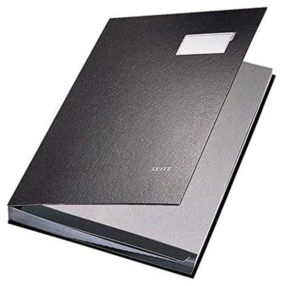 Leitz 57000195 Unterschriftsmappe (Polypropylen, A4, 20 Fächer) schwarz & Trodat Printy 4817 Wortbanddrehstempel, Datum plus 12 Texte – Selbstfärbend, Abdruck schwarz, 47 x 4 mm