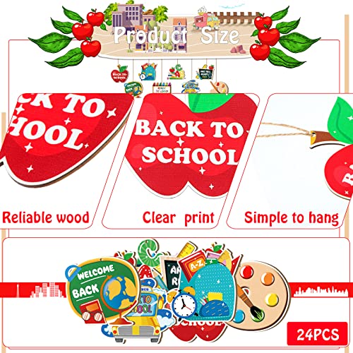 Qunclay 24 Pieces Back To School Ornaments Wooden Hanging Banner Decorations First Day Of School Classroom Hanging Decor Welcome Back To School Party Decorations Supplies #TOP3