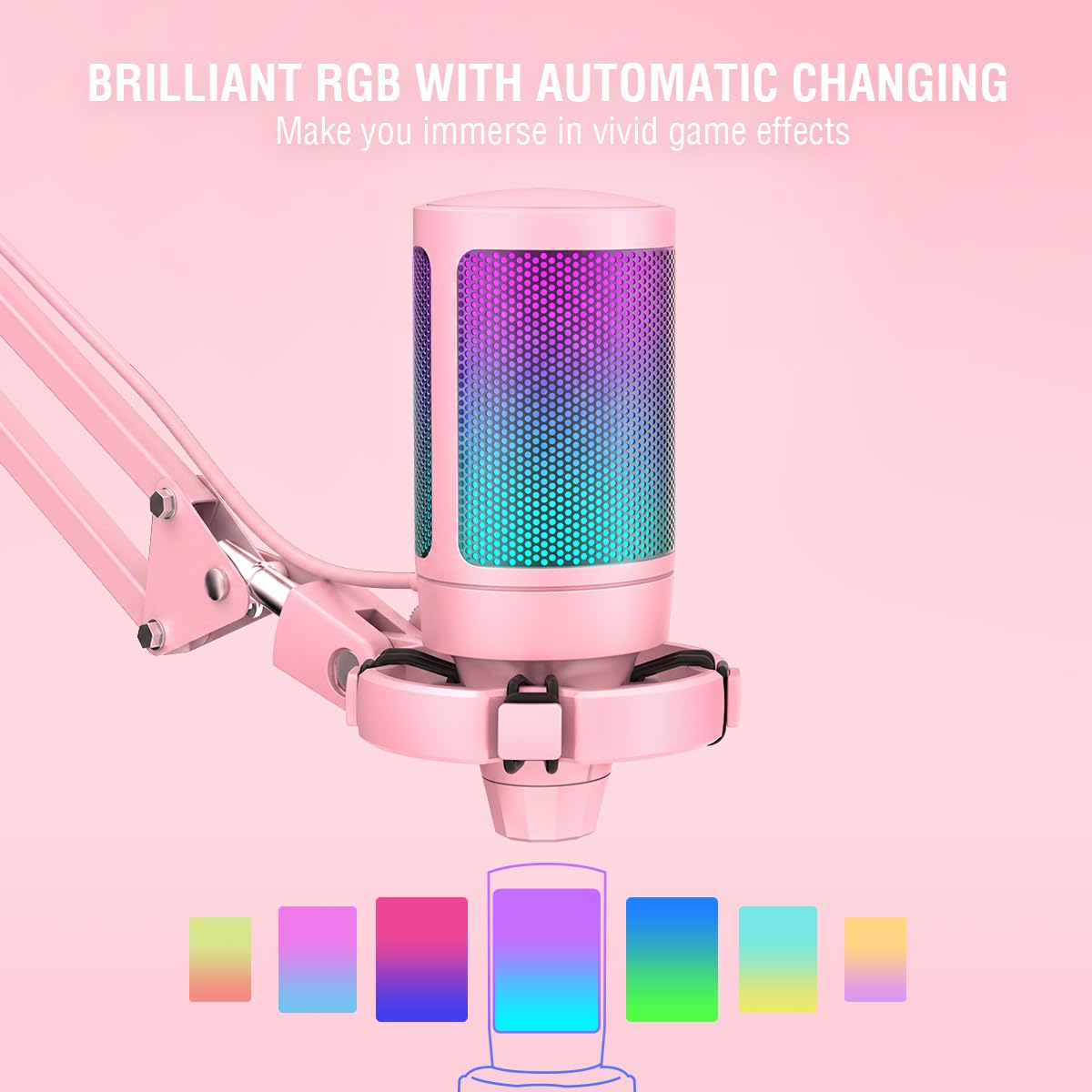 FIFINE USB Microfono PC PS4 PS5, Gaming Micrófono a Condensatore per Streaming Podcasting, RGB Microfoni da Tavolo con Pulsante di Silenziamento