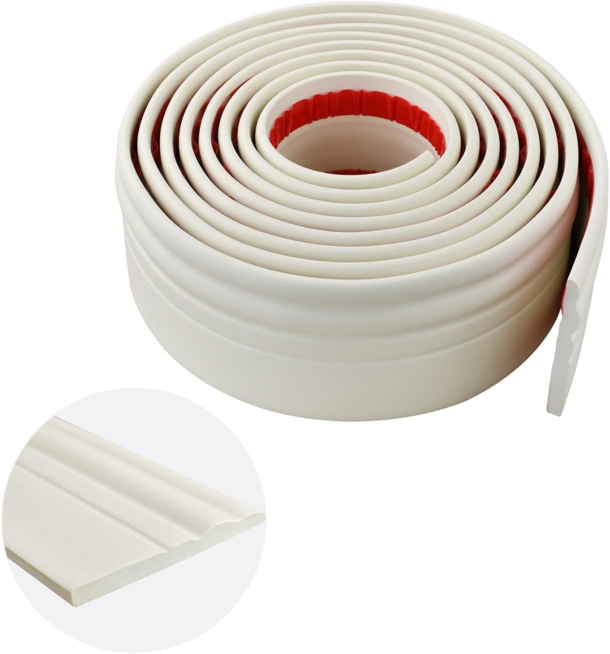 Zayejod 5M Foam Baseboard Skirting Border,Self Adhesive Wall Borders,Wall Trim Line 3D,Peel and Stick Molding,Wallpaper Border,Caulk Strip Stickers for Countertops,Tile Waistline Trims(Cream,9.3CM)