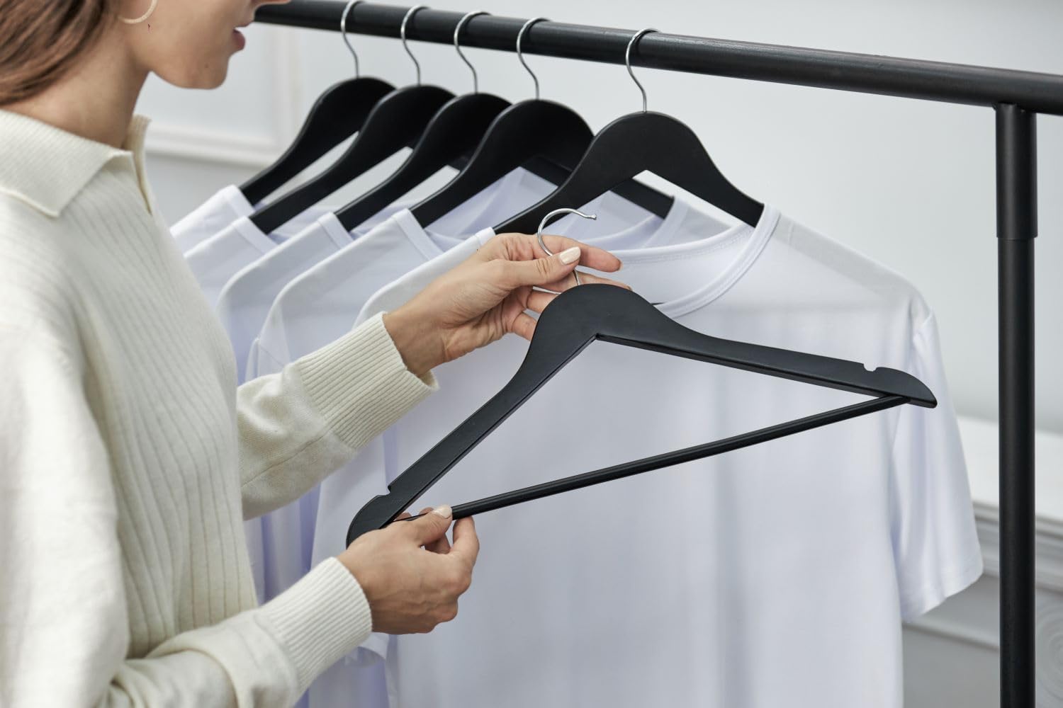 Wooden Hangers Black 24 Pack Durable & Slim Coat Hanger Suit Hanger with 360-Degree Rotatable Hook Wood Hangers with Shoulder Grooves