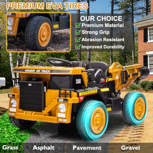 Image of NEWQIDA 24V Ride on Dump Truck 2 Seater Ride on Toys for Kids 3-6, Yellow