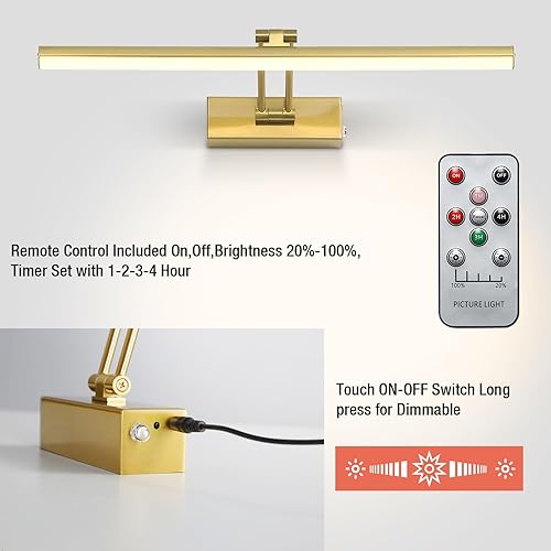 Miniatura 9 de HOWMZON Luz de imagen inalámbrica luz de imagen a pilas con control remoto luz de arte de metal completo de 16 pulgadas para pinturas lámpara de