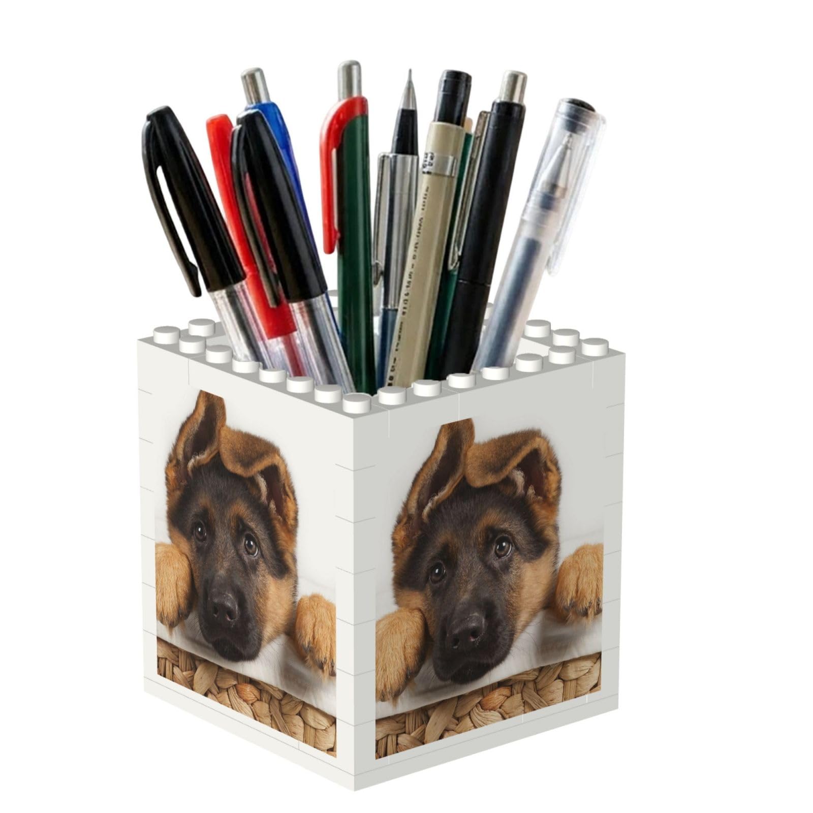 Poadnly German Shepherd Puppy Dog, Pen Pot Pencil Holder for Office Home School, Compact Desk Organiser for Office Stationery