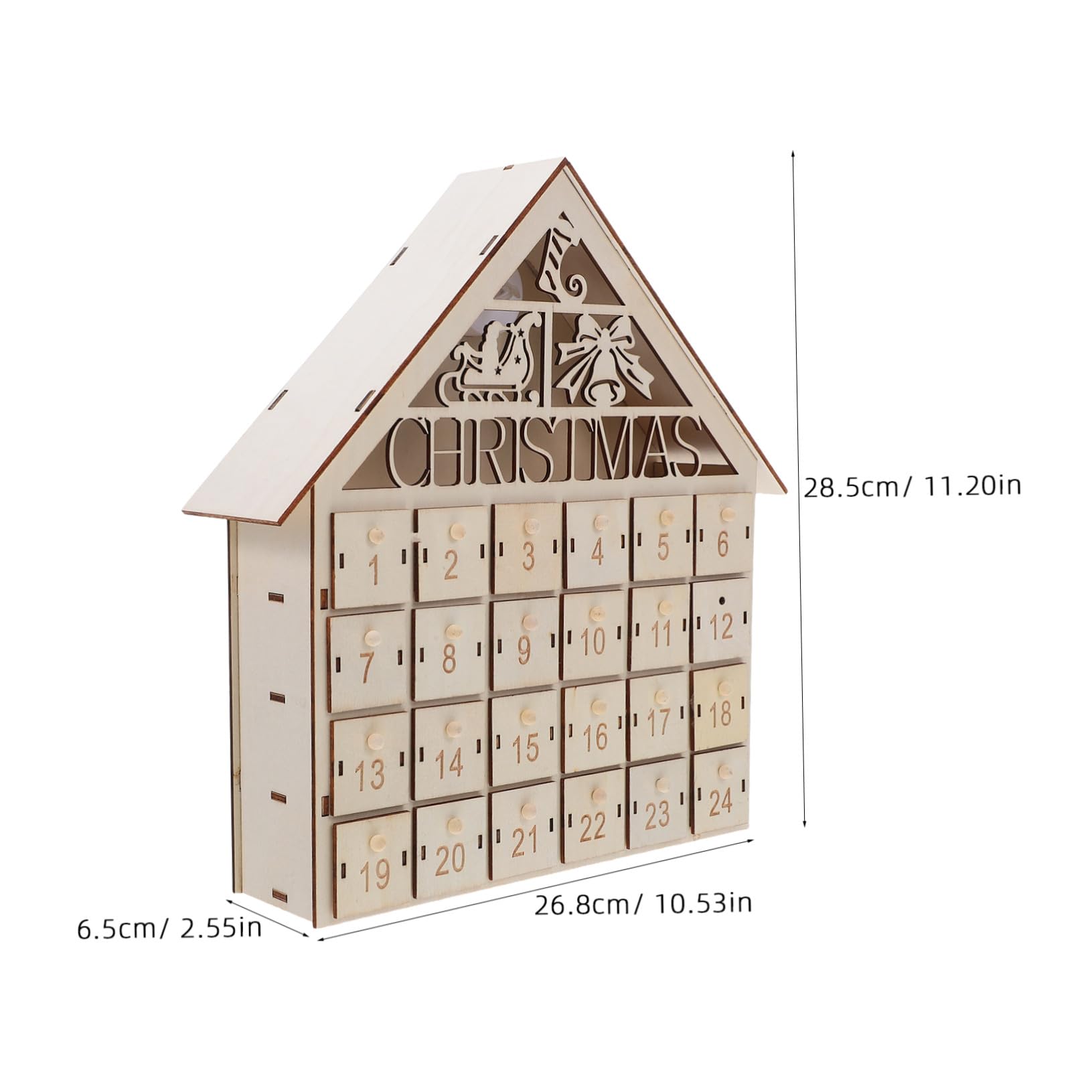 Calendario de Adviento de Navidad de madera con cajones iluminados por LED, reutilizable, rústico, decoración de cuenta regresiva para la familia, bricolaje, festivo, cálido, Navidad, aldea