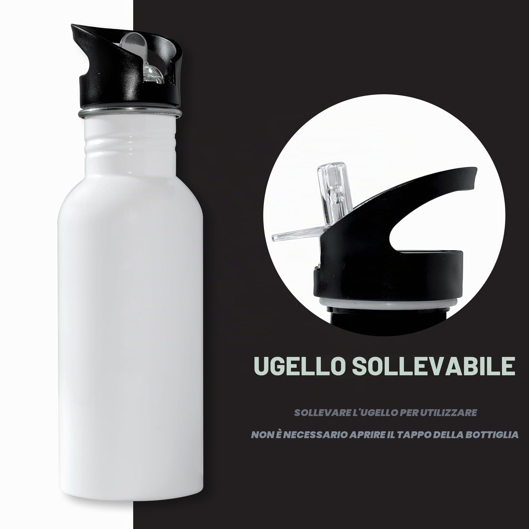 MR.R 6 bottiglie d'acqua in alluminio per sublimazione con corona bianca, da 600 ml, con coperchio superiore con cannuccia, 600 ml