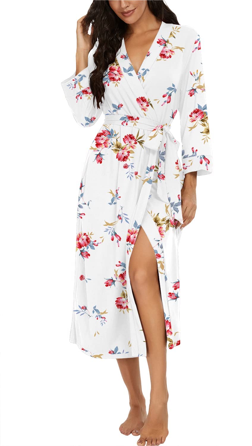 PrinStory Accappatoio da Donna Leggero con Maniche a 3/4, con Scollo a V, Kimono