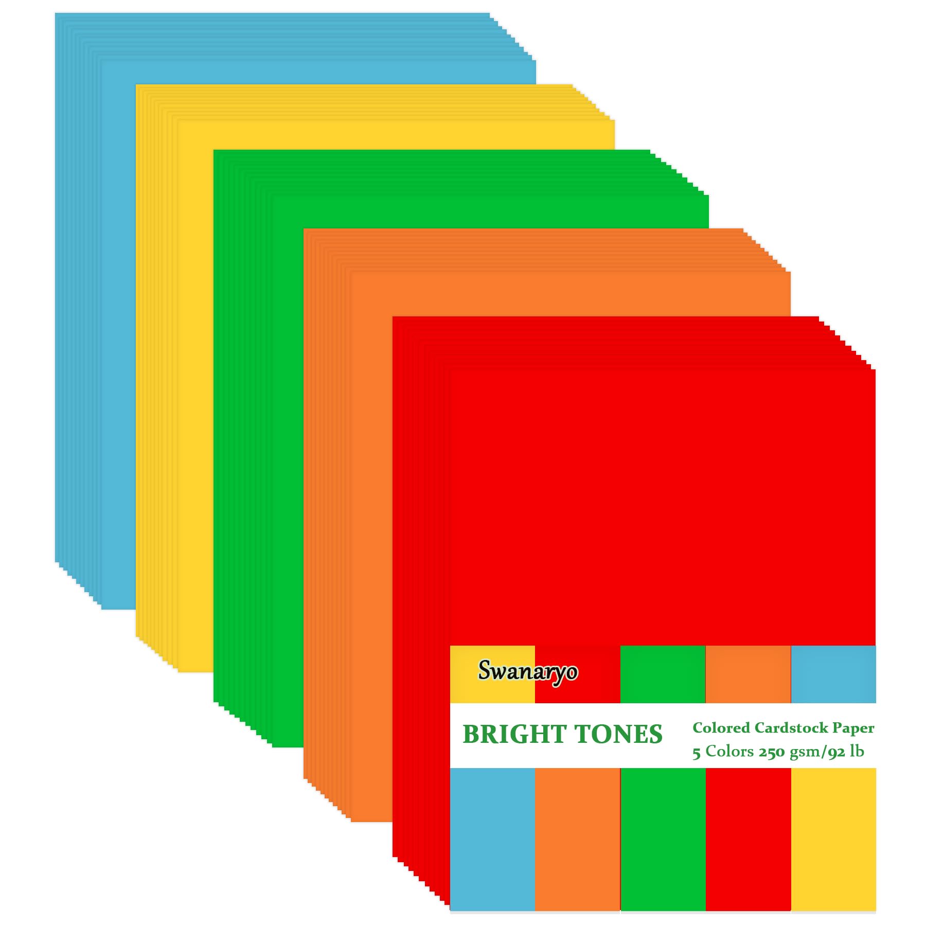 Coloured Card A4, 100 Sheets 5 Colours Rainbow Cardstock 92lb/250gsm for DIY Crafting Scrapbook Decoration (Bright) — image 1