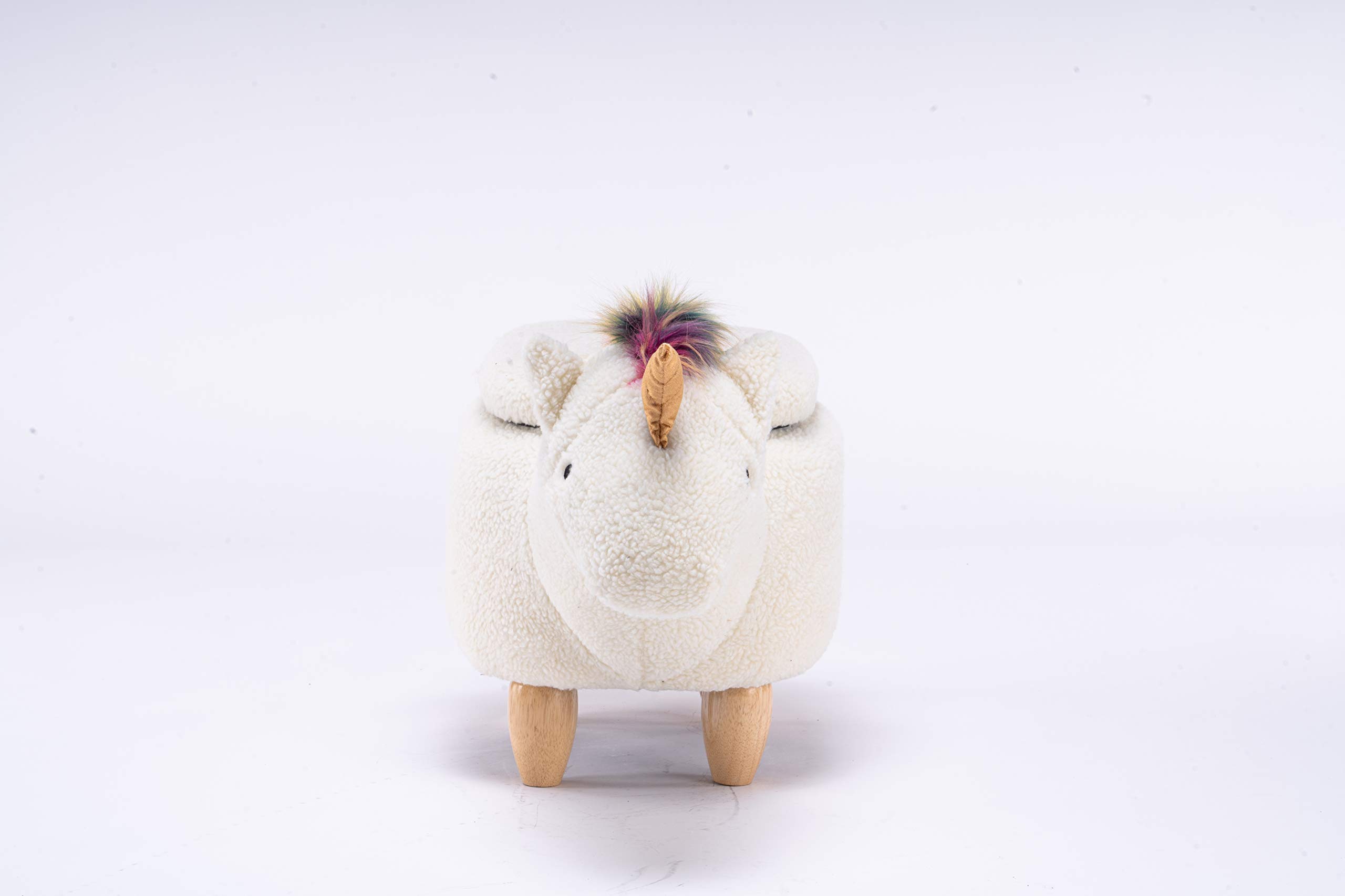 Home 2 Office Unicorn Ottoman with Storage for Kids' Bedroom, Playroom, Nursery or Recreation Room Decor, Soft Animal-Shaped Toddler Furniture with Wooden Legs