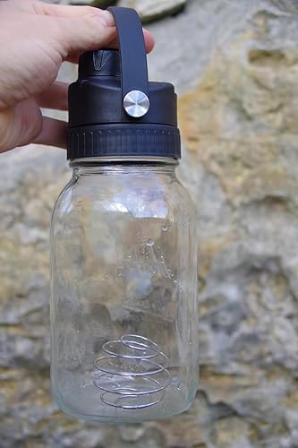 Miniatura 3 de Tarro Mason con tapa para batidor de proteínas y bola batidora para frascos de boca regular.