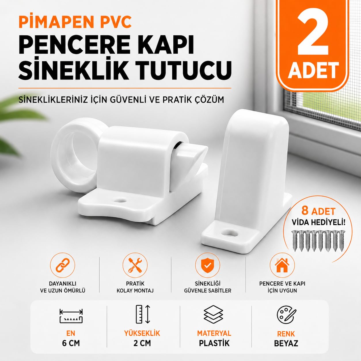 2 ADET Pimapen PVC Pencere Kapı Sineklik Kapama Çarpma Kilit Plastik Pratik Tutucu Aparat